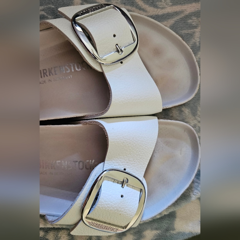 Birkenstock White Leather BIG buckle MADRID size 10 Women's - Picture 3 of 9